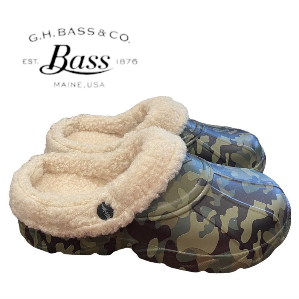 NEW G.H. Bass & Co. Women's Camouflage Sherpa Field Lined Slide Mules Clogs